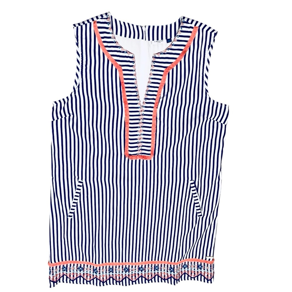Cabana Life St. Barts Dress Sleeveless UPF 50+ Embroidery Fringe/Trim Tunic XL - Picture 2 of 16